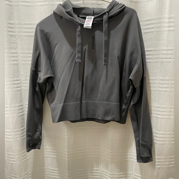 GYMSHARK pause hoodie crop charcoal size small - Picture 2 of 9